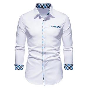 Nouveaux hommes d'affaires décontracté couleur unie épissé à manches longues pour chemise jeu en plein air confortable doux 100% coton séchage rapide haut - Product Image 2