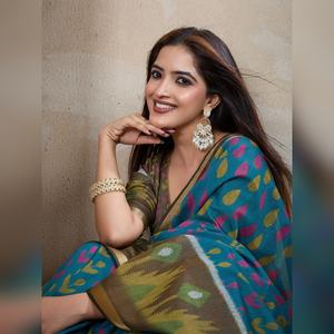 Sari indien prêt-à-porter pour femmes, bleu sarcelle olive, en tissu chanderi, best-seller, pour les fêtes, avec pièce de blouse non cousue - Product Image 2