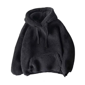 Pullover Casual Women <b>Sherpa</b> <b>Hoodie</b> Solid Color Hooded Long Sleeve Drawstring Patch Pocket Keep Warm Plush Hoodies - Product Image 5