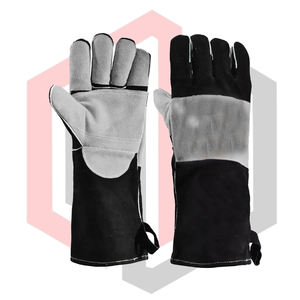 Gants de soudage résistants à la chaleur en cuir de vachette noir gris paume ergonomique ajustement antistatique épaisseur 7 oz longueur 16 pouces - Product Image 1