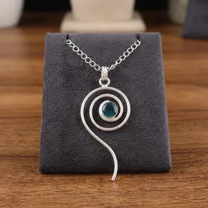 Pendentif en argent sterling 925 en gros, cristal de guérison, apatite bleue, forme ronde, taille facetée avec serti clos, pierres précieuses - Product Image 1