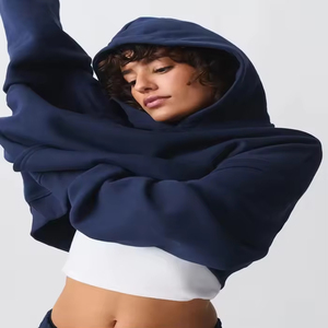 Sweat à capuche oversize avec poche kangourou sur le devant rose, épaules tombantes, uni, manches longues, en coton, pour femme - Product Image 5