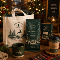 Coffret cadeau de Noël personnalisé AT PACK, ensemble d'emballage de café pour les fêtes, avec sachets de café, sac fourre-tout et logo festif