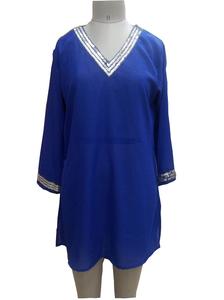 Casual Beach Printed V Neck Embroidery <b>Kaftan</b> Woven Tunic Dress with Silk Screen Printing Logo - Product Image 4