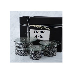 <strong>Set</strong> of 3 Different Size <strong>Chocolate</strong> Stand Fantastic Design MOP and Glass Cake Pastry Stand at Reasonable Price