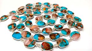 Natural Mohave Rose Quartz and Blue <b>Copper</b> Turquoise 12to15mm Briolette Bezel Connector <b>Chain</b> - Product Image 3
