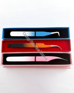 Botte en gros Volume différent Double couleur revêtement en poudre Isolation Silver Tip Curved Eyelash Extension Tweezers Beauty Tools - Product Image 2