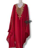 Abaya Kaftan de soirée modeste AWAIS HOUSE en velours uni non tissé, écologique, longueur ras du sol, coupe trapèze, ornée de perles pour femme