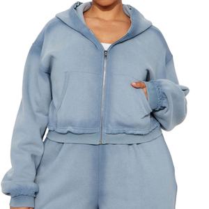 Conjunto Deportivo Casual para Mujer, Chaqueta Corta de Forro Polar Grueso con Cierre Completo y Pantalones Deportivos Anchos, Ropa OEM - Product Image 3