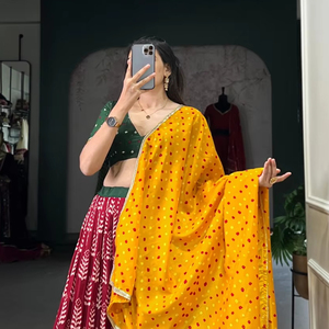Elegante Multi-Patrón Digital Impreso Lehenga Set Hecho a mano Tradicional India Nupcial Ropa festiva para fiestas de invierno Exclusivo - Product Image 1