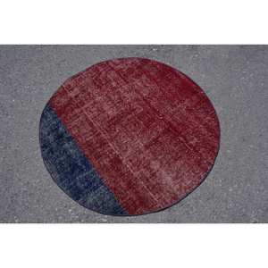 Modern Chic Vintage Turkish Wool <b>Rug</b> 4x4ft Red Black Large Area <b>Boho</b> Style Patchwork Rectangle 10mm Latex for Hallway Decor - Product Image 2