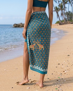 Nouveau sarong en coton imprimé bleu orange à motifs floraux, léger et transparent, pour femmes - Product Image 2