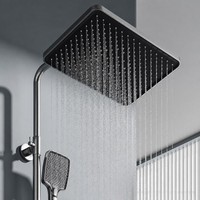 Ensemble de douche thermostatique numérique en cuivre, finition bronze, fixation murale, pommeau de douche carré, douchette à main, 4 voies
