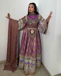 New Custom Long Sleeves Full Embroidered Long Frock Pure Silk <b>Fabric</b> Banjara Dance Afghani Dress - Product Image 6