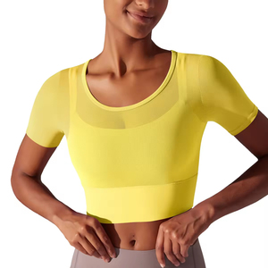 T-shirts en Spandex et Nylon, couleur unie, crop top, vêtements de sport personnalisés pour femmes, crop top pour femmes - Product Image 3