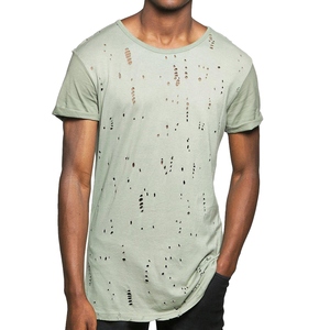 T-shirt en coton vintage délavé de style streetwear, coupe décontractée, bordure effilochée, pour homme, personnalisé et exclusif - Product Image 2