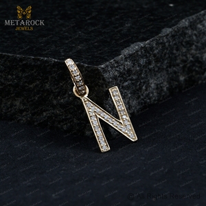 Colgante de oro amarillo de 14 quilates con forma de diamante Natural, joyería con alfabeto N, venta al por mayor - Product Image 5