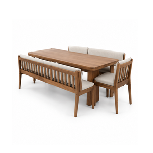 Modern Solid Wood Dining Set with Upholstered <b>Bench</b> <b>and</b> Slatted <b>Chairs</b> for Home Restaurant Cafe <b>and</b> Hotel Furniture Projects - Product Image 2