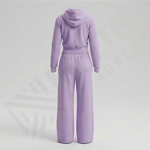 Ensemble de survêtement sportif pour femme personnalisé avec fermeture éclair, col montant, 100% coton, dernières tendances, saison hivernale, motif uni, tenue de survêtement - Product Image 2