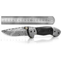 Couteau pliant artisanal en acier Damas DD-FK-680, multi-outils de poche, avec contremarquises en corne de buffle et acier Damas, pour la survie en extérieur et la chasse