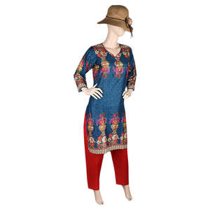 Traje de dos piezas estampado para mujer - Azul acero - Product Image 1