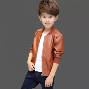 เสื้อแจ็คเก็ตหนังเด็ก ฤดูใบไม้ร่วง ฤดูหนาว สีพื้น เสื้อแจ็คเก็ต PU สำหรับเด็กผู้ชาย เสื้อคลุม - Product Image 5