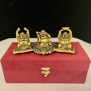 Ensemble de 3 Bouddhas rieurs avec emballage de boîte exclusive pour offrir en cadeau, argent et or - Product Image 5