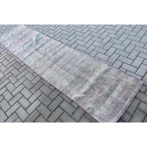 Vintage <b>Rug</b>, 2.5x10.3 ft <b>Runner</b> <b>Rug</b>, Gray Polka dot Wool Turkish <b>Rug</b> - Product Image 4