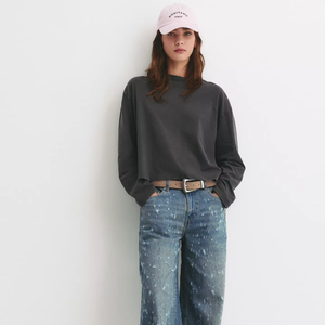 T-shirt pull à manches trois quarts pour femme, coupe ample, mélange polyester/coton, style minimaliste écologique pour l'été - Product Image 1