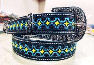 Cinturón occidental personalizable de piel de vaca auténtica para hombre, herramientas grabadas a mano turquesa, aleación de calidad DD para hombre y mujer - Product Image 2