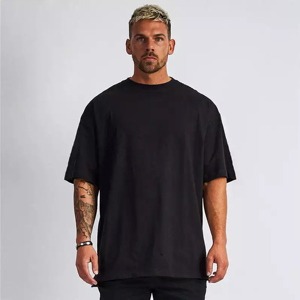 เสื้อเจอร์ซีย์ผ้าคอตตอน100% สำหรับผู้ชายเสื้อยืดไหล่ตกสีดำสั่ง220GSM เสื้อลดริ้วรอย - Product Image 6