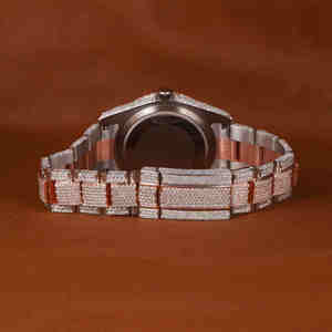 Reloj de lujo con números arábigos helado, reloj de Hip Hop con diamantes completos para hombre, reloj de pulsera de estilo rapero de acero inoxidable de oro rosa - Product Image 6