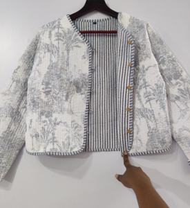 Cotton Quilted Jacket <b>Women</b> Wear Front Open <b>Kimono</b> Stripe Piping Handmade Quilted Jacket Coats New Style Boho Jacket - Product Image 4