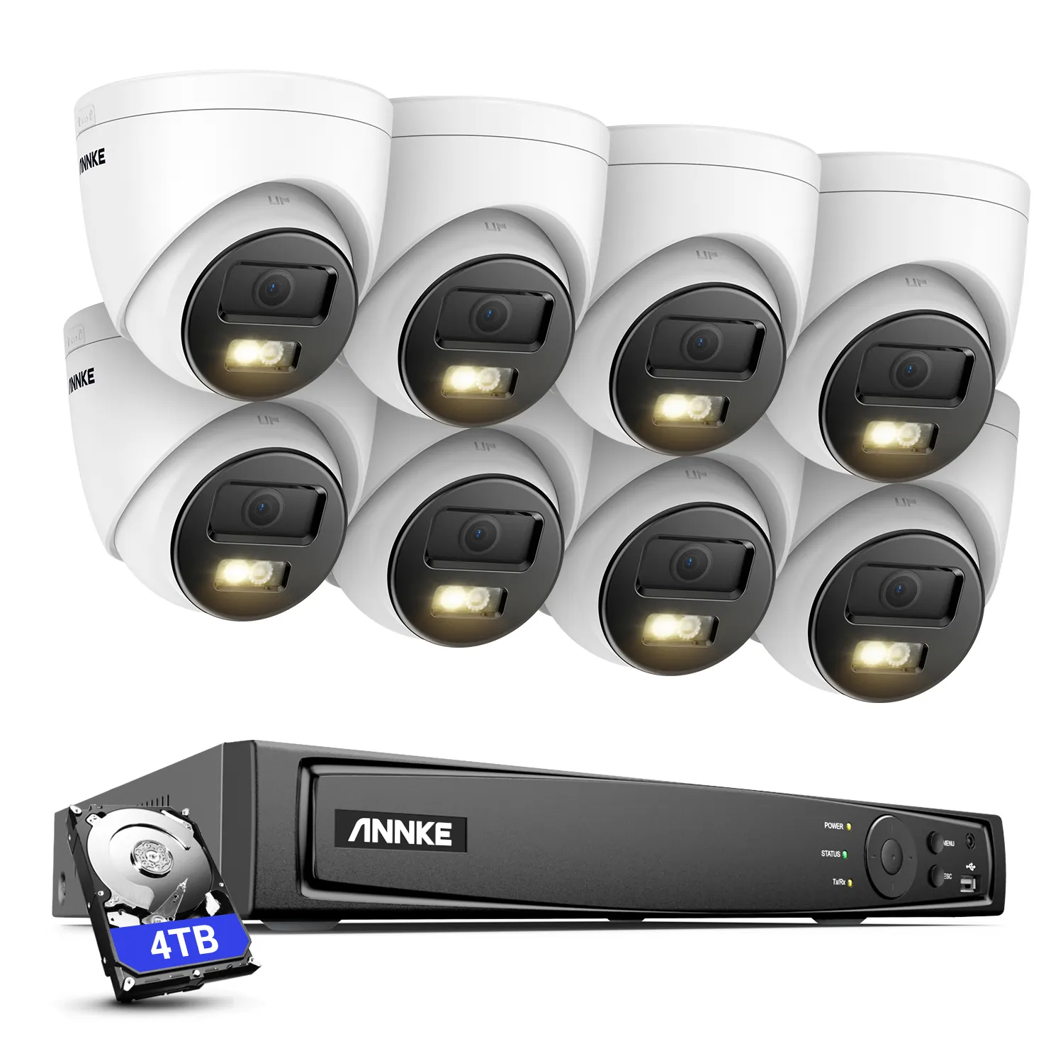 ANNKE NVR PoE 4K 16 canaux avec 8 caméras intelligentes à tourelle à double lumière 12MP AI avec microphones, plus un disque dur de 4 To préinstallé