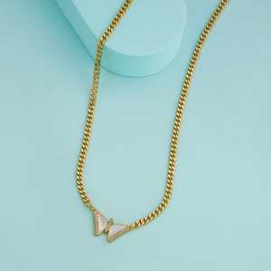 Collier tendance 192338 plaqué or en alliage d'acier inoxydable avec des formes de papillon, de chiffres, de fleurs et de cœurs, orné de diamants, idéal pour un cadeau - Product Image 1