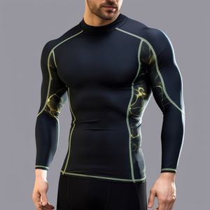 Polyester recyclé Athlètes Hommes Refroidissement Mèches Sueur 4-way Stretch confort Léger Serré Muscle Compression Chemises À Manches Longues - Product Image 1