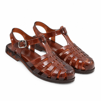 Sandales plates d'été couleur unie avec lanières tressées, bout fermé découpé, confortables, style vintage, pour la plage et la marche