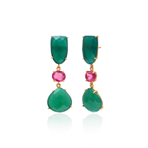 Bijou de mariage élégant vintage pour femme en argent sterling 925 massif avec tourmaline rose naturelle et onyx vert, serti clos, collection 2025 - Product Image 1