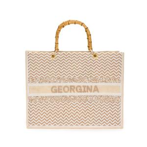 <b>Direct</b> From Indian Manufacturer Premium Neutral Ziggy <b>Beaded</b> Tote Handbag for Women With Bamboo Handles Latest Fashion - Product Image 1