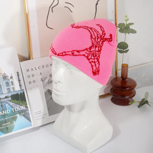Gorro de invierno con diseño de mano Love Skull, gorro cálido para mujer, gorro de punto Jacquard con estampado de cuerpo completo - Product Image 4