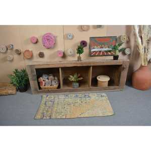 Alfombra de 2x4 pies, Alfombra Turca Vintage, Alfombra de Lana con Parches Azules - Product Image 3