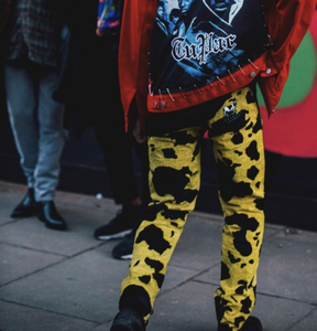 Pantalon en cuir de vachette pour hommes, style occidental authentique, fourrure de vache, imprimé jaune - Product Image 2