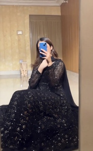 Ensemble de robe longue Anarkali noire en sequins brodés Unity Luxure avec dupatta, élégant pour les soirées et les occasions spéciales - Product Image 2