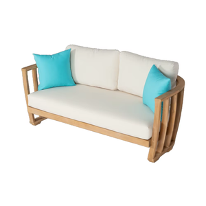 Ensemble de canapé-salon de patio en bois d'acacia moderne du fabricant vietnamien Mobilier d'extérieur avec coussins bleus pour cour - Product Image 1