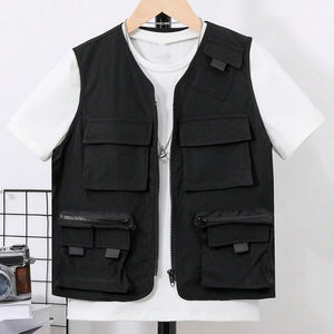 Gilet cargo kaki pour homme, best-seller, vêtements d'extérieur d'hiver, coton, séchage rapide, plusieurs poches, doublure en maille utilitaire au dos - Product Image 2