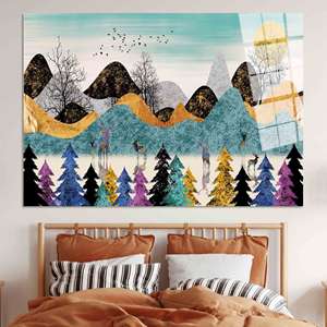 Impresión en lienzo de bosque abstracto: decoración de paisaje montañoso, obra de arte impresa, arte en vidrio templado - Product Image 1