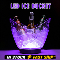 En stock, livraison rapide, faible MOQ, seau à glace transparent en forme de bateau électrique, capacité 4L, lumière LED multicolore