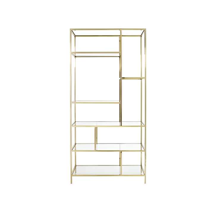 Golden Colored Metal Frame & Glass Shelves Best Home & Showroom Display Racks Commercial Rack Free Standing Industrial Rack