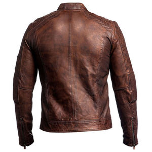 Veste en cuir de vachette pour homme, cuir de première qualité, double couture, poignets côtelés, fabrication OEM - Product Image 6