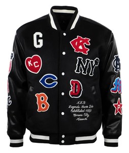 <b>High</b> Quality Winter <b>Top</b> Premium Chenille Embroidery Logo <b>Leather</b> Bomber Jacket Pu <b>Leather</b> Unisex Varsity Jackets Wholesale - Product Image 3